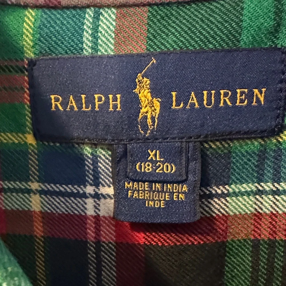 Ralph Lauren Green Plaid Button-Down with Red and Navy Accents